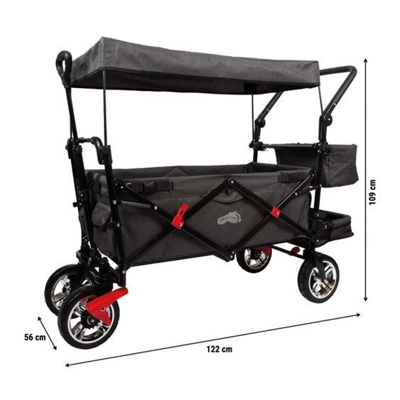 small foot Bollerwagen bis 80 kg belastbar mit Dach, Ablagekorb, Regenschutz & Transporttasche - Schwarz