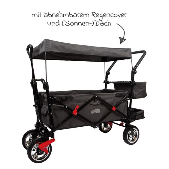 small foot Bollerwagen bis 80 kg belastbar mit Dach, Ablagekorb, Regenschutz & Transporttasche - Schwarz