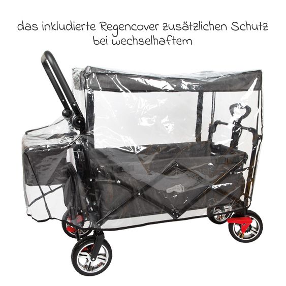 small foot Bollerwagen bis 80 kg belastbar mit Dach, Ablagekorb, Regenschutz & Transporttasche - Schwarz