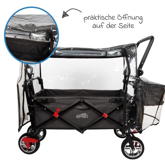 small foot Bollerwagen bis 80 kg belastbar mit Dach, Ablagekorb, Regenschutz & Transporttasche - Schwarz