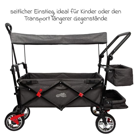 small foot Bollerwagen bis 80 kg belastbar mit Dach, Ablagekorb, Regenschutz & Transporttasche - Schwarz