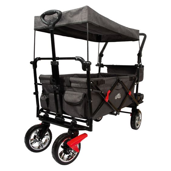 small foot Bollerwagen bis 80 kg belastbar mit Dach, Ablagekorb, Regenschutz & Transporttasche - Schwarz
