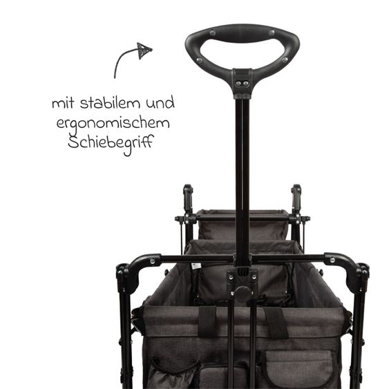 small foot Bollerwagen bis 80 kg belastbar mit Dach, Ablagekorb, Regenschutz & Transporttasche - Schwarz