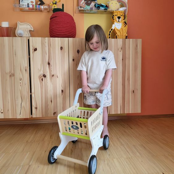 small foot Einkaufswagen Trend aus Holz mit gummierten Rädern - Bunt