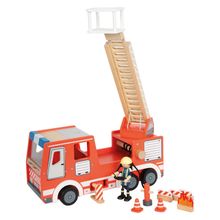 Feuerwehrauto mit 3 Gitter, 2 Pylonen, 1 Hydrant mit Schlauch inkl. Biegepuppe - Rot