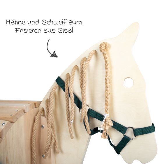 small foot Holzpferd mit Aufstiegshilfe & Halfter für den Außenbereich - Beige