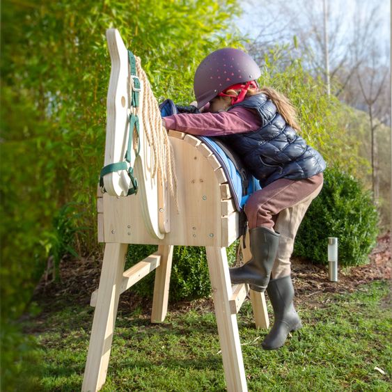 small foot Holzpferd mit Aufstiegshilfe & Halfter für den Außenbereich - Beige