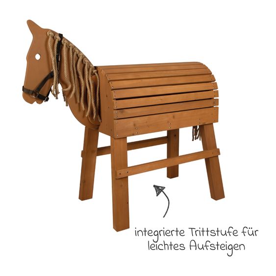 small foot Cheval En Bois avec Rangement incl. Harnais & Marchepied - Marron