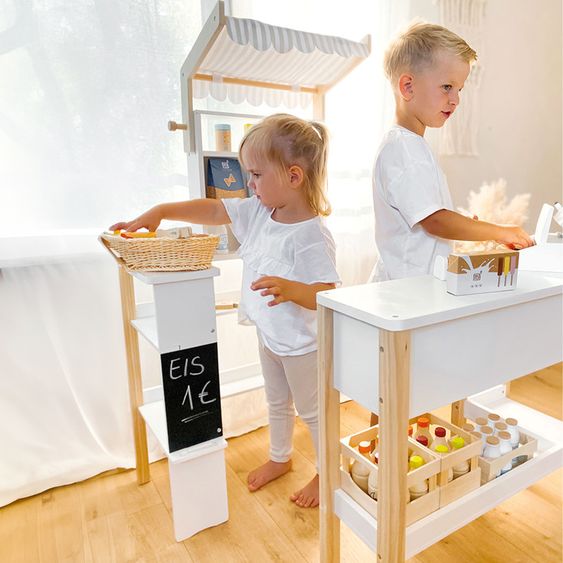 small foot Kaufladen Fresh mit Stoffmarkise inkl. Tafel - Weiß