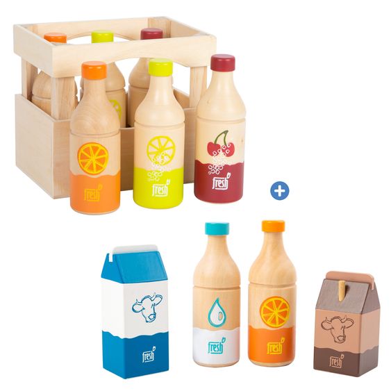 small foot Set De Boissons Pour Magasin De Jouets avec Set de 4 Pièces de Porte-Gobelet & Caisse à Bouteilles avec 6 Bouteilles - Multicolore