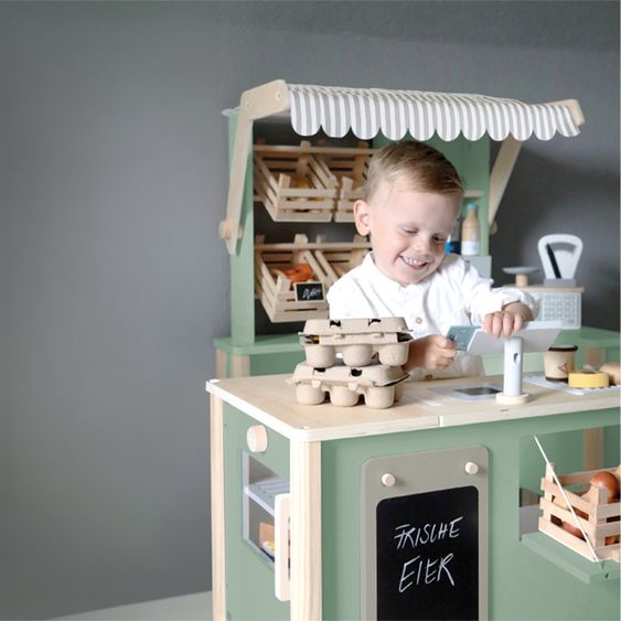 small foot Épicerie & Cuisine Enfant Utilisable Comme Snack, Kiosque, Stand De Marché Ou Bistro - Fresh - Vert Sauge