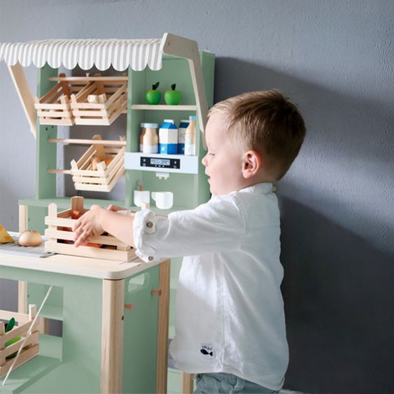 small foot Épicerie & Cuisine Enfant Utilisable Comme Snack, Kiosque, Stand De Marché Ou Bistro - Fresh - Vert Sauge