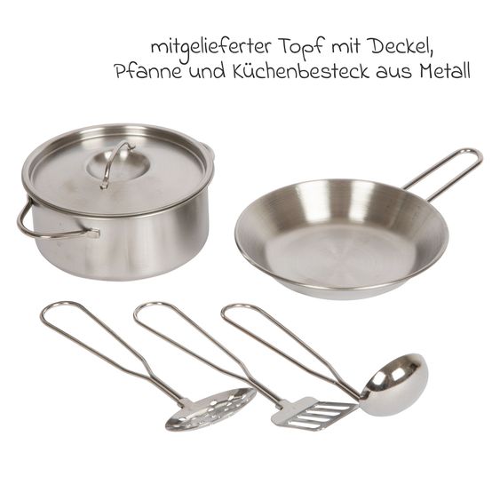 small foot Cuisine Enfant avec Évier, Plaque De Cuisson avec Lumière & Son, Hotte Aspirante & Batterie De Cuisine - Tasty - Gris
