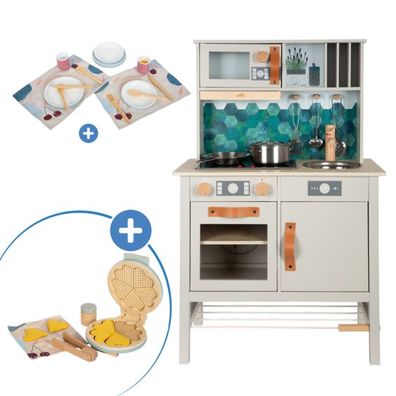 small foot Kinderküchen-Set mit Kinderküche, 18-tlg. Geschirrset & 9-tlg. Waffel-Set - Tasty - Bunt