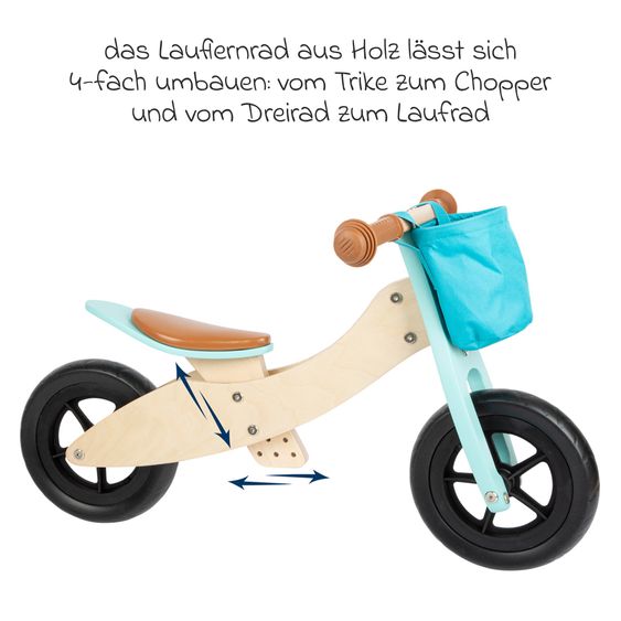 small foot Laufrad und -dreirad Maxi mitwachsend inkl. Lenkertasche - Türkis