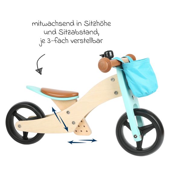 small foot Laufrad und -dreirad mitwachsend inkl. Lenkertasche - Türkis