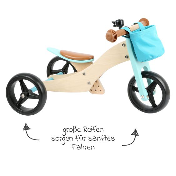 small foot Laufrad und -dreirad mitwachsend inkl. Lenkertasche - Türkis