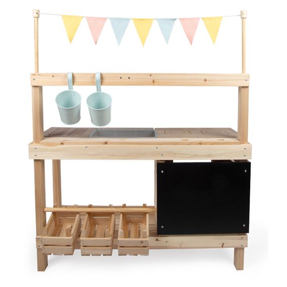 small foot Cucina da gioco per esterni e banco della spesa in uno con piano cottura, forno, grill, lavello incl. set accessori - Naturale