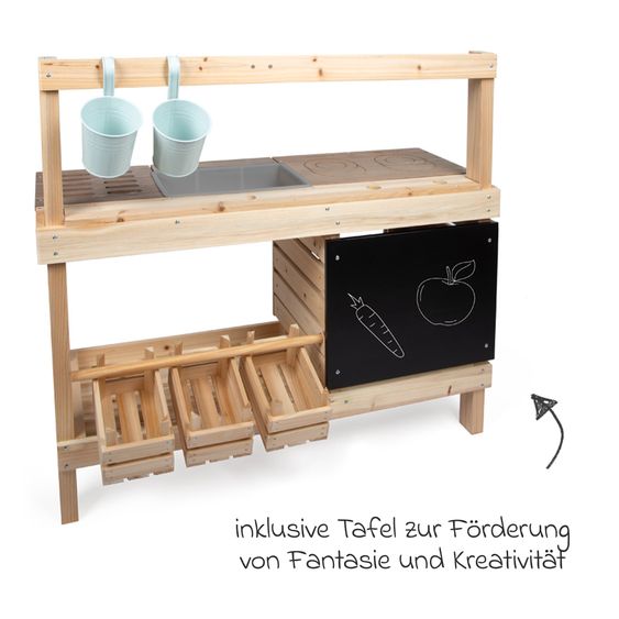 small foot Cucina da gioco per esterni e banco della spesa in uno con piano cottura, forno, grill, lavello incl. set accessori - Naturale