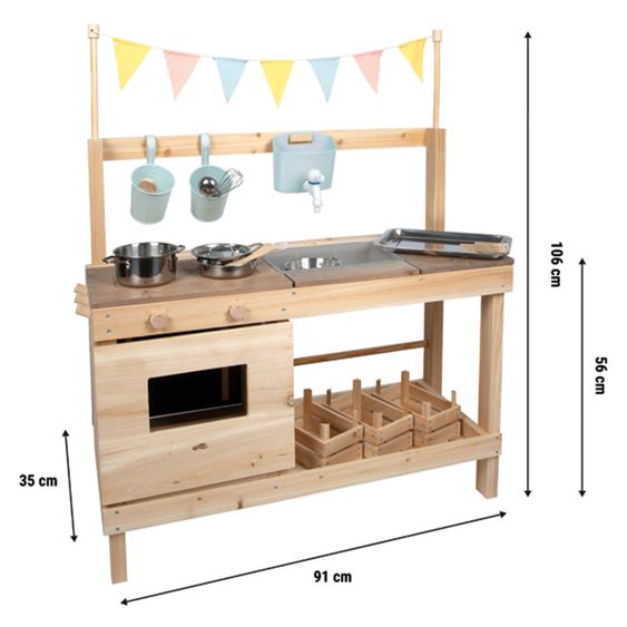 small foot Cucina da gioco per esterni e banco della spesa in uno con piano cottura, forno, grill, lavello incl. set accessori - Naturale