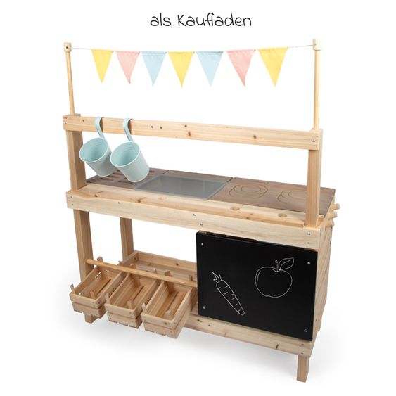 small foot Cucina da gioco per esterni e banco della spesa in uno con piano cottura, forno, grill, lavello incl. set accessori - Naturale