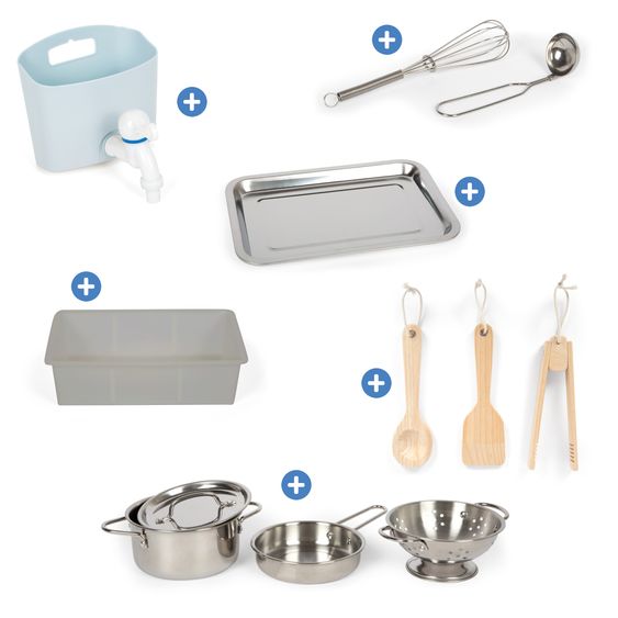 small foot Cucina da gioco per esterni e banco della spesa in uno con piano cottura, forno, grill, lavello incl. set accessori - Naturale