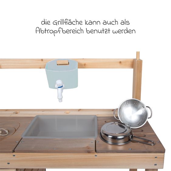 small foot Cucina da gioco per esterni e banco della spesa in uno con piano cottura, forno, grill, lavello incl. set accessori - Naturale