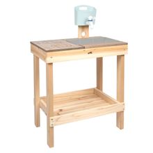 Matschküche und Spieltisch mit Waschbecken, Wasserspender, Wasserhahn & Kochfeld mit Touchoptik - Natur