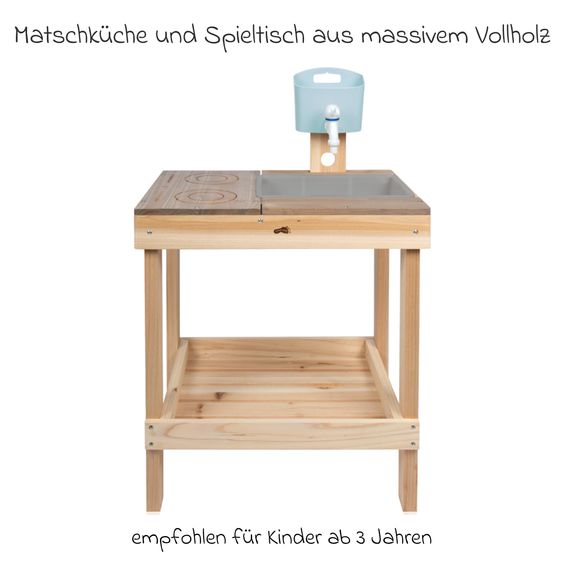 small foot Matschküche und Spieltisch mit Waschbecken, Wasserspender, Wasserhahn & Kochfeld mit Touchoptik - Natur