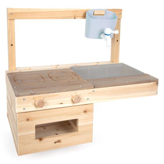 small foot Matschküche zum Hängen mit Kochfeld, Backofen, Wasserbehälter mit Wasserhan & Becken - Natur