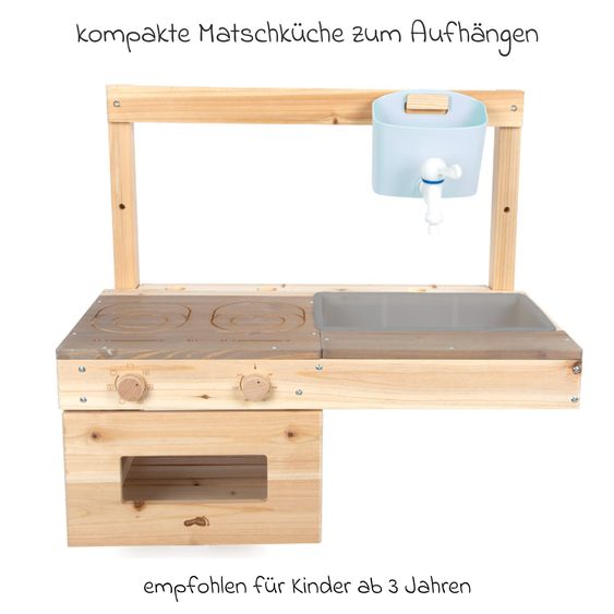 small foot Matschküche zum Hängen mit Kochfeld, Backofen, Wasserbehälter mit Wasserhan & Becken - Natur