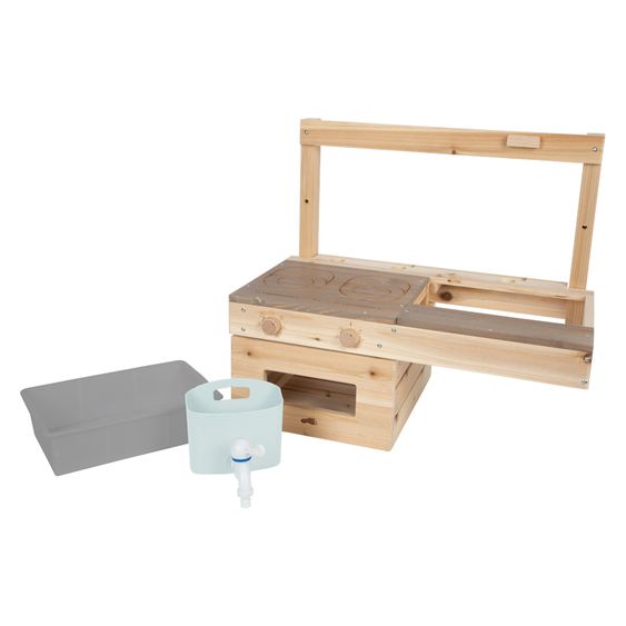 small foot Matschküche zum Hängen mit Kochfeld, Backofen, Wasserbehälter mit Wasserhan & Becken - Natur