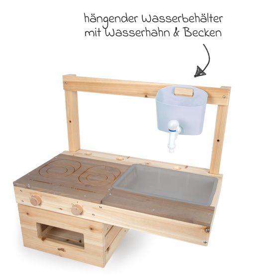 small foot Matschküche zum Hängen mit Kochfeld, Backofen, Wasserbehälter mit Wasserhan & Becken - Natur