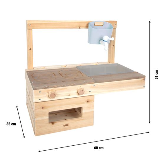 small foot Matschküche zum Hängen mit Kochfeld, Backofen, Wasserbehälter mit Wasserhan & Becken - Natur