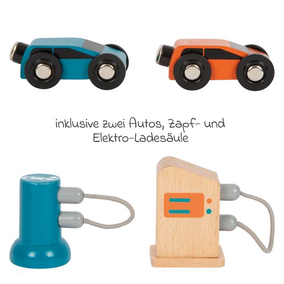 small foot Parking garage Rally incl. 2 Cars, Fuel Pump & Car Wash - Braun