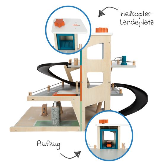 small foot Parking garage Rally incl. 2 Cars, Fuel Pump & Car Wash - Braun