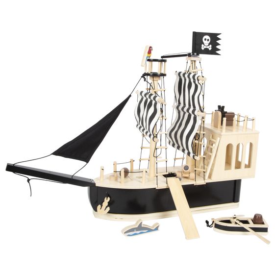 small foot Piratenschiff für Biegepuppen inkl. Beiboot, Schatztruhe & Zubehör - Braun