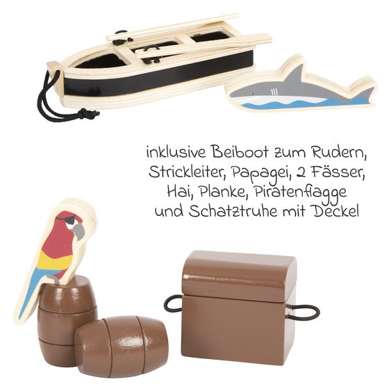 small foot Piratenschiff für Biegepuppen inkl. Beiboot, Schatztruhe & Zubehör - Braun