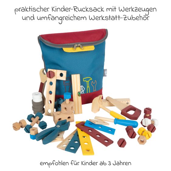 small foot Praktischer Werkzeugrucksack mit Werkzeugen und umfangreichem Zubehör - Workshop - Blau