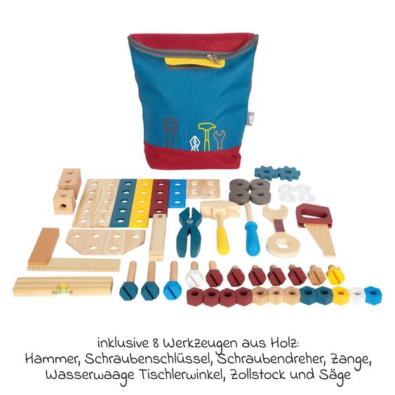 small foot Praktischer Werkzeugrucksack mit Werkzeugen und umfangreichem Zubehör - Workshop - Blau