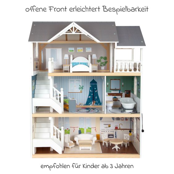 small foot Puppenhaus Stadtvilla mit 3 Etagen, 5 Räume inkl. Zubehör - Bunt