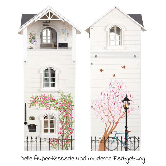 small foot Puppenhaus Stadtvilla mit 3 Etagen, 5 Räume inkl. Zubehör - Bunt