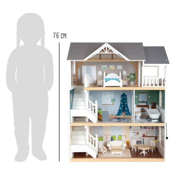 small foot Puppenhaus Stadtvilla mit 3 Etagen, 5 Räume inkl. Zubehör - Bunt