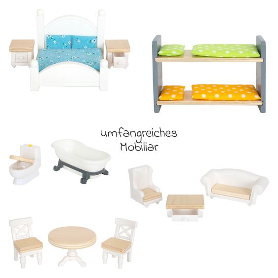 small foot Puppenhaus Stadtvilla mit 3 Etagen, 5 Räume inkl. Zubehör - Bunt