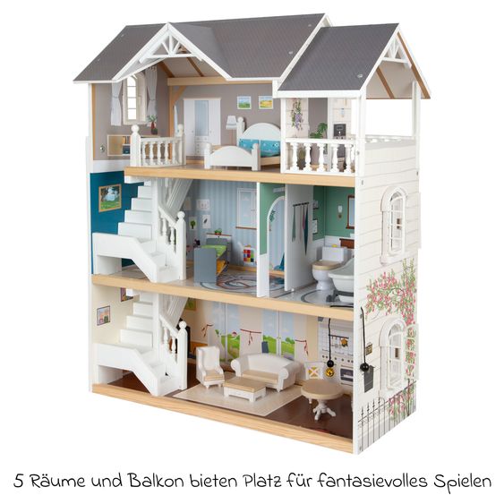 small foot Puppenhaus Stadtvilla mit 3 Etagen, 5 Räume inkl. Zubehör - Bunt