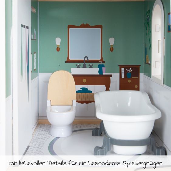 small foot Puppenhaus Stadtvilla mit 3 Etagen, 5 Räume inkl. Zubehör - Bunt