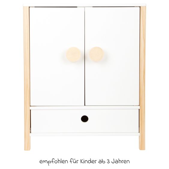 small foot Doll Wardrobe Little Button incl. 3 Clothes Hangers, - White
