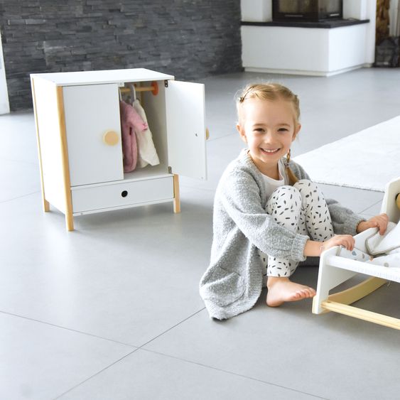 small foot Doll Wardrobe Little Button incl. 3 Clothes Hangers, - White