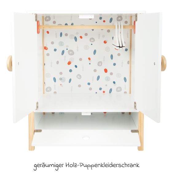 small foot Doll Wardrobe Little Button incl. 3 Clothes Hangers, - White