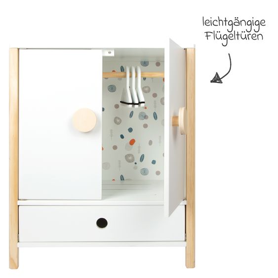 small foot Doll Wardrobe Little Button incl. 3 Clothes Hangers, - White